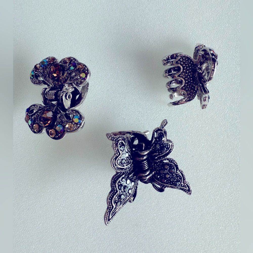 Lot of 3 Vintage‎ Y2K Mini Butterfly Hair Clips 90s Fashion Glam